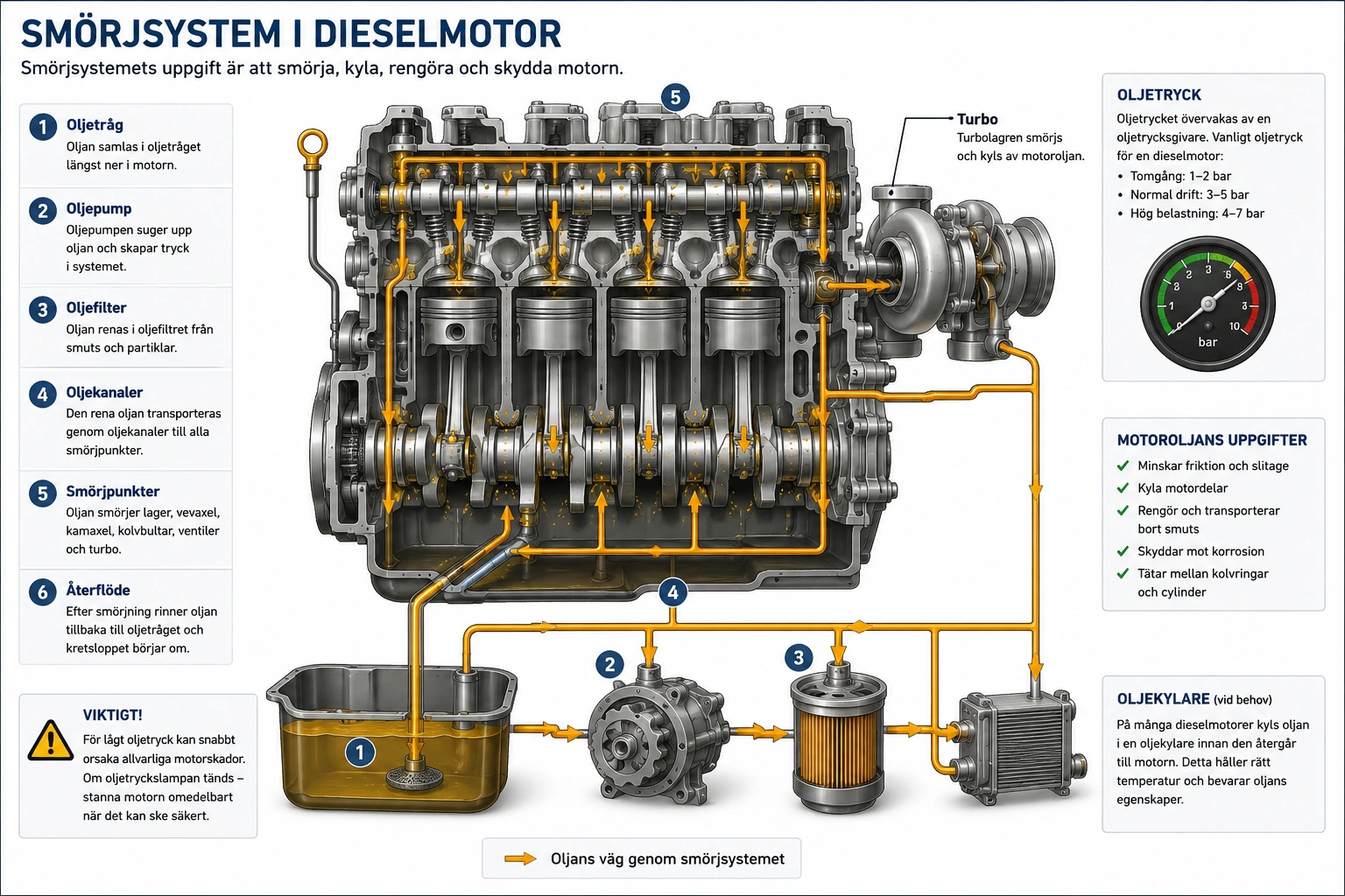 Smörjsystem i dieselmotor